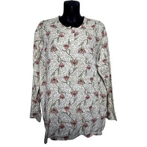 FLAX 100% Linen Floral Print Long Sleeve Tunic Top Women Size Medium